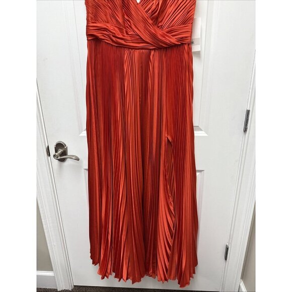 Mac Duggal Size 16 Red Orange 77008 Sweetheart Neck Rhinestone Strap Gown Dress - Picture 6 of 11